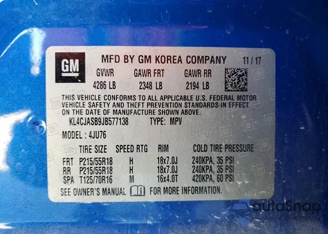 2018 Buick Encore Preferred z USA, uszkodzony, nr VIN KL4CJASB9JB577138